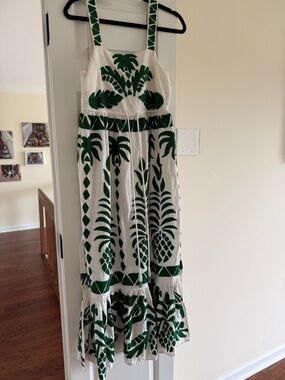 FARM Rio White Maxi Dress with Green Tropical Pineapple Print